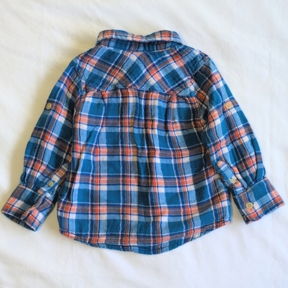 old navy soft blue plaid cotton flannel button down shirt 18 months baby boy - Picture 7 of 7
